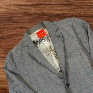 Tommy Bahama Mens Blazer Jacket 100% Irish Linen Palm Lined Blue Check Size Med